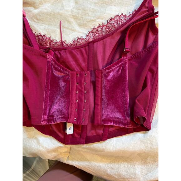 Victoria’s Secret‎ Dream Angels Unlined Lace-Up Corset M DD pink velvet - Picture 5 of 7